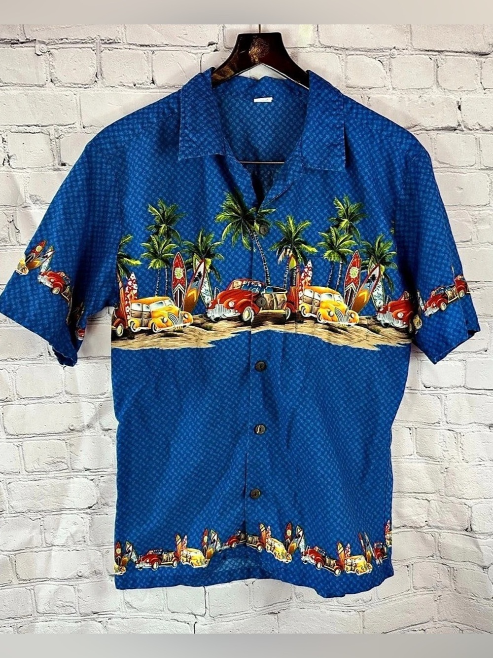 Palmwave Hawaii Blue cotton Shirt mens M tropical island coastal tiki resort